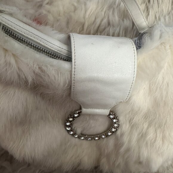 ISABELLA FIORE Cream Rabbit Fur Shoulder Hobo Bag - Picture 6 of 8
